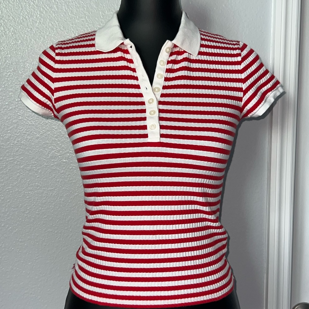 Ralph Ralph Lauren Red and White Striped Polo Tee